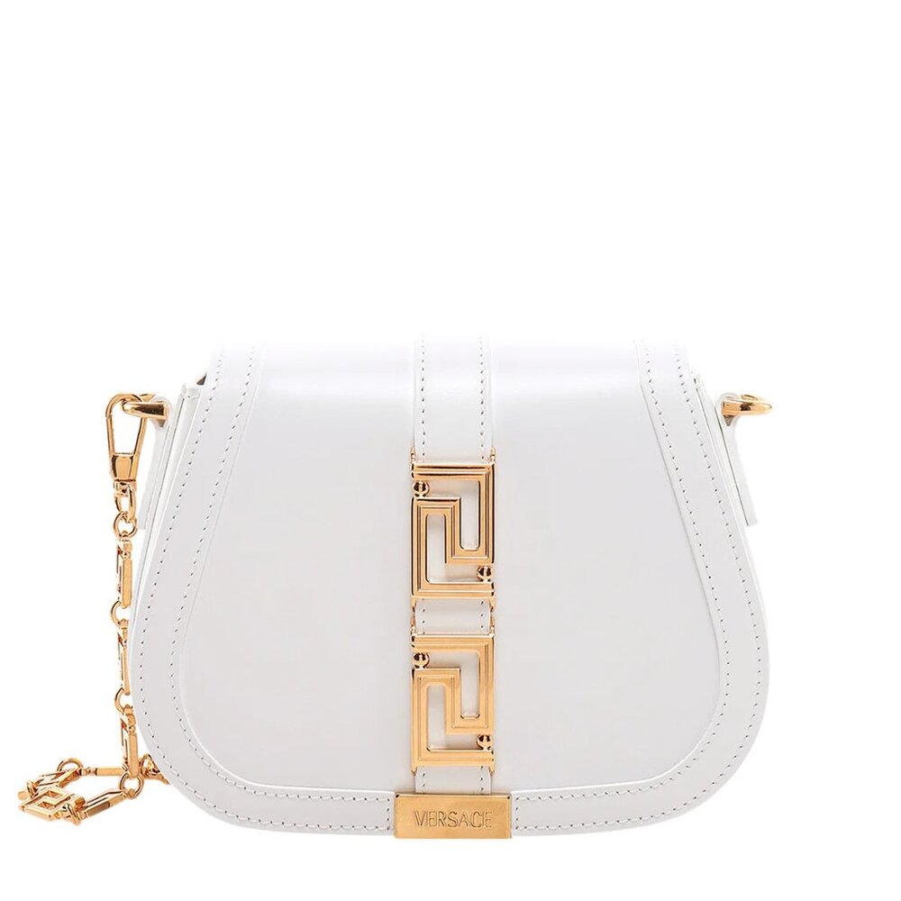 Versace Greca Goddess Folover Shoulder Bag (White)
